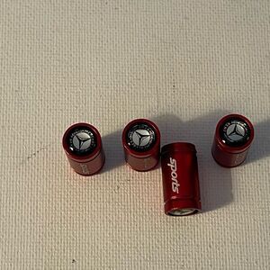 Mercedes Benz Sports Logo valve Stem caps in Red set of 4 NWT